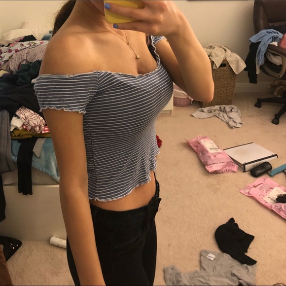 Brandy striped off the shoulder top worn once - Picture 2 of 3